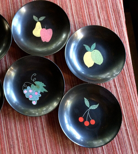 Couroc Of Monterey Bowls, Hand Inlaid California Bowl, Collectible Bowl Set, Shallow Black Mid Century Fruit