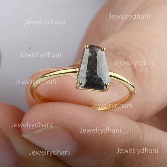 14K Solid Yellow Gold Ring Salt & Pepper Diamond Women's Engagement Wedding & Promise Mother's Day Gift