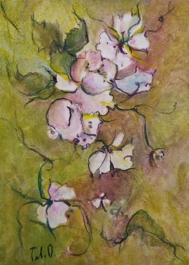 Abstract Floral Painting, Dark Green Wall Art. Wildflower Meadow Flowers Of Secret Garden, Wildflower Bouquet Artdustudio 8×12 In