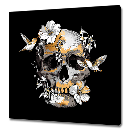Tropical Hibiscus Flowers Hummingbirds Skull Abstract Modern Design Decor Canvas Print Wall Art Picture