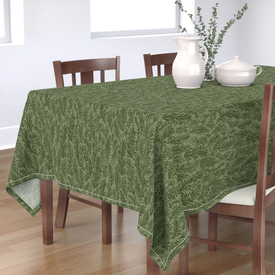 Rosemary Herb Tablecloth - Snow By Mint_Tulips Floral Winter Holiday Christmas Leaf Cotton Sateen Spoonflower