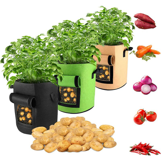3 Pieces Planting Bags 7 Gallon Geotextile Planting Bag Apple Grow Bags Non-Woven Textile Plant Bag with Window and Handle, for Tomatoes, Herbs,