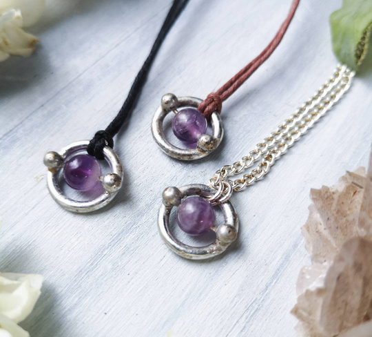 Tiny Amethyst Spinning Bead Fidget Pendant ~ Handmade Soldered Crystal Necklace Calming // Meditation Vegan Anxiety Focus
