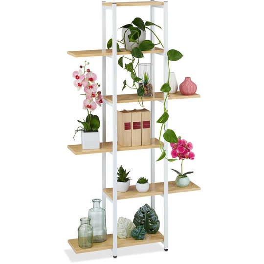 Large Plant Rack, Modern Pot Holder with 6 Tiers, 150 x 78 x 24 cm, Black Metal Frame, mdf Shelving, Brown - Relaxdays