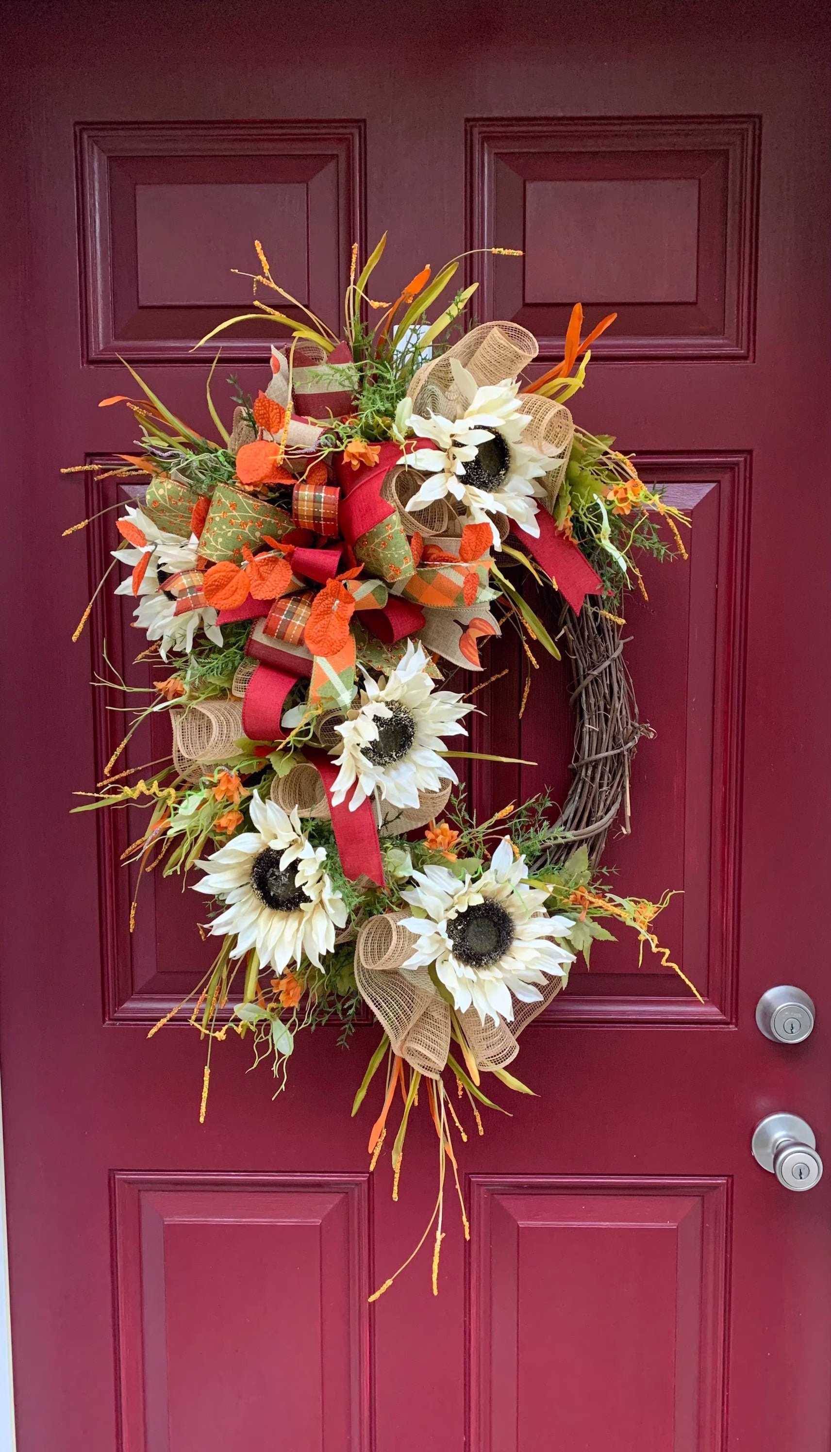 Indoor Or Outdoor Fall Sunflower Wreath For Front Door, Thanksgiving Harvest Wall Decor, Seasonal Decor Porch, Themed Mantle