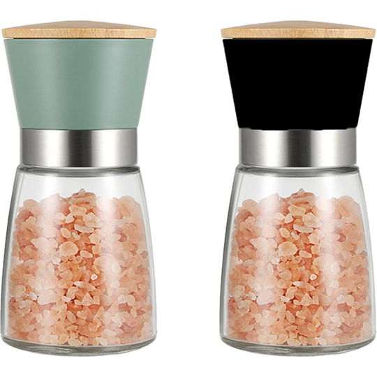 Salt and Pepper Grinders Refillable Peppercorn Mills Set Ceramic Core Adjustable Coarseness green + black