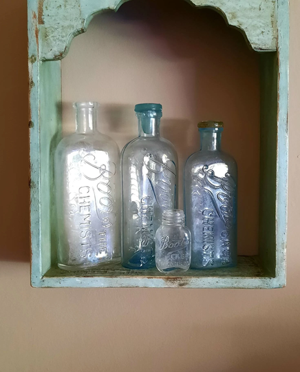 Antique Chemist Medicine Bottle, Glass Apothecary Boots Bottle With Lettering