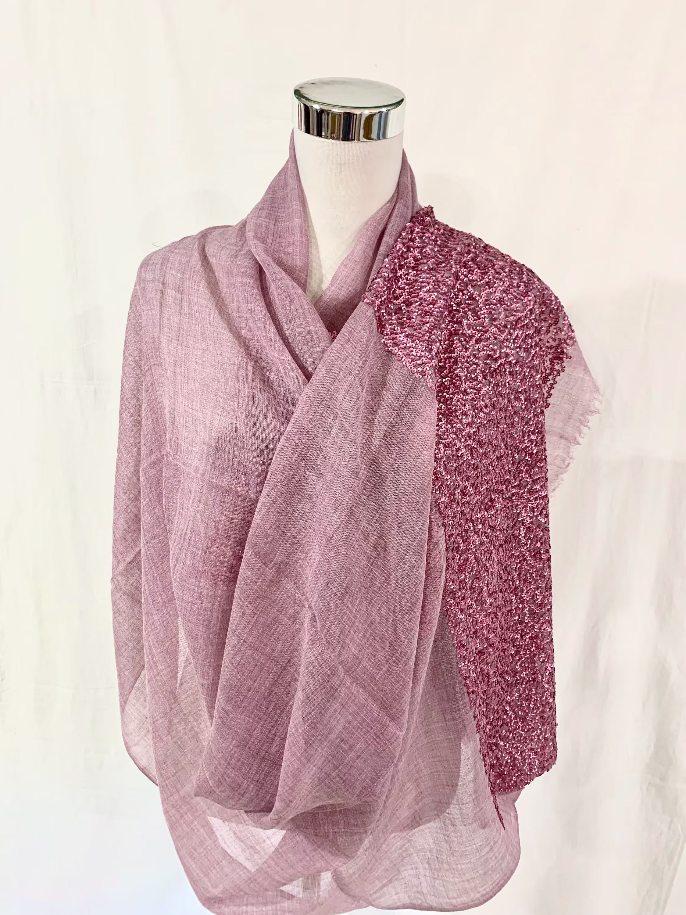 Pale Pink Silk Wool Sequins Wrap, Hand Embroidered Shawl, Evening Wear All Season Formal Wrap
