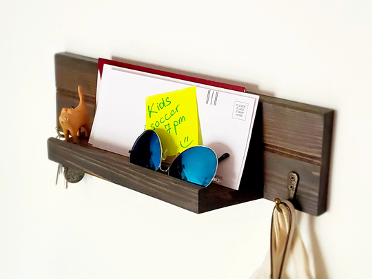 Entryway Mail Key Organizer, Modern Rustic Holder, Entry Door Decor, Handmade Shelf, Wall-Mounted Letter Rack