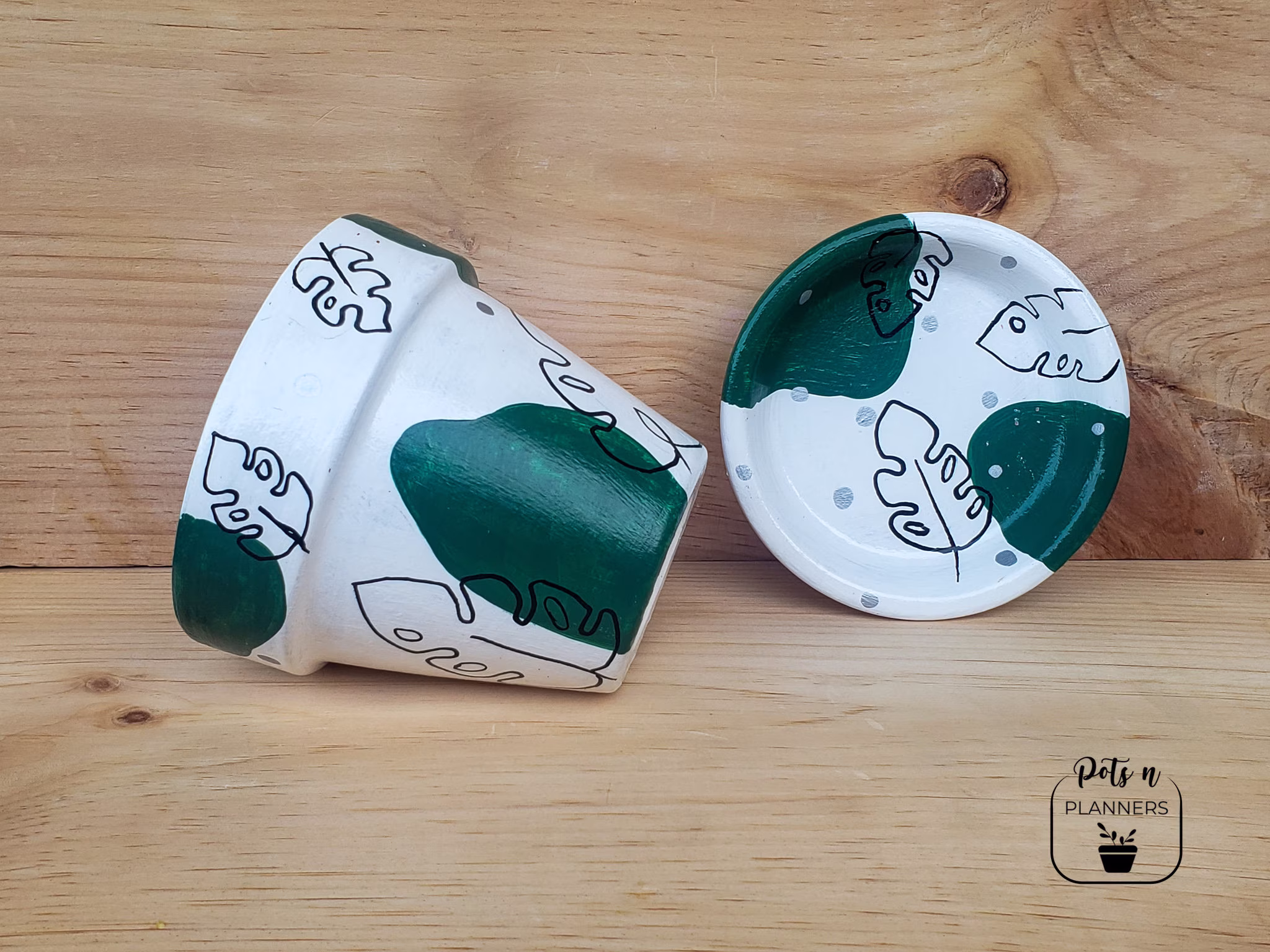 Monstera Print Pot | Hand Painted Planter Terracotta Pots Clay Pot