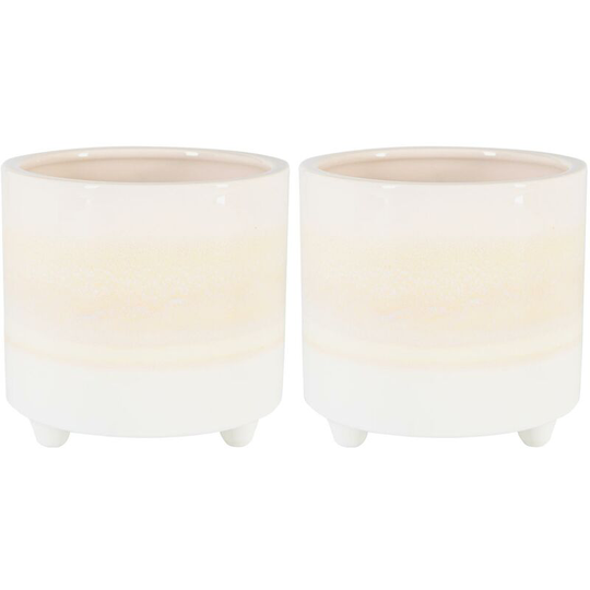 Reactive Glaze Footed Plant Pots - 14cm - Natural - Pack of 2 - Nicola Spring