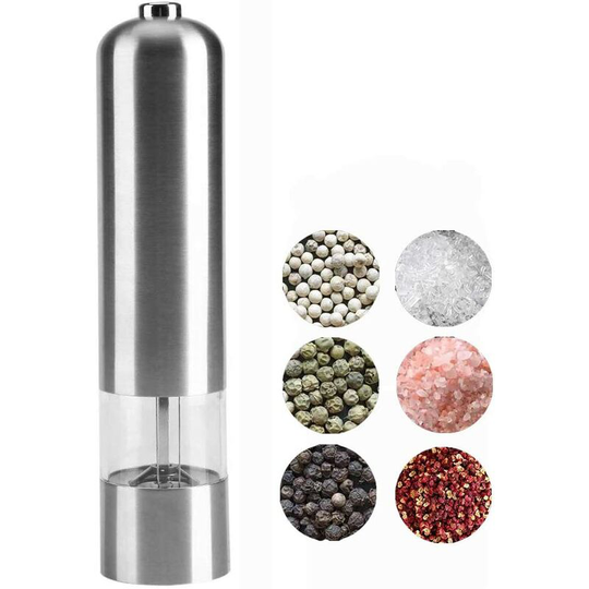 Electric Pepper Mill, Stainless Steel Salt Mill, Automatic Spice Grinder, Brushed Stainless Steel Electric Grinders Adjustable Roughness with
