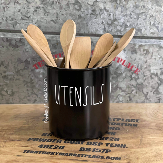 Large Matte Black Utensils Kitchen Tool Holder | Rae Dunn Inspired Decor Custom Powder Coated, No Stickers |Stainless Steel