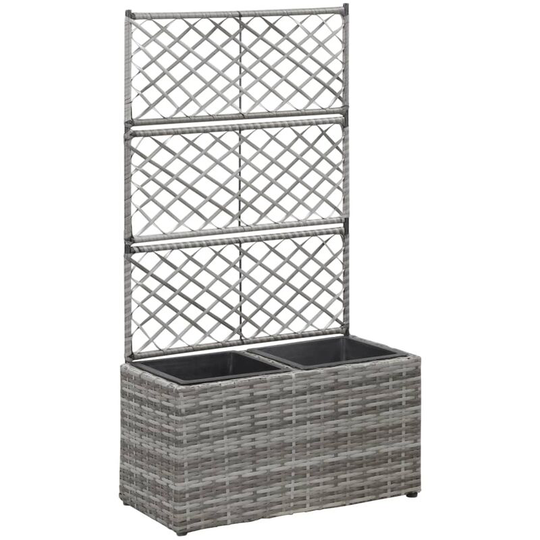 Trellis Raised Bed with 2 Pots 58x30x107 cm Poly Rattan Grey - Grey