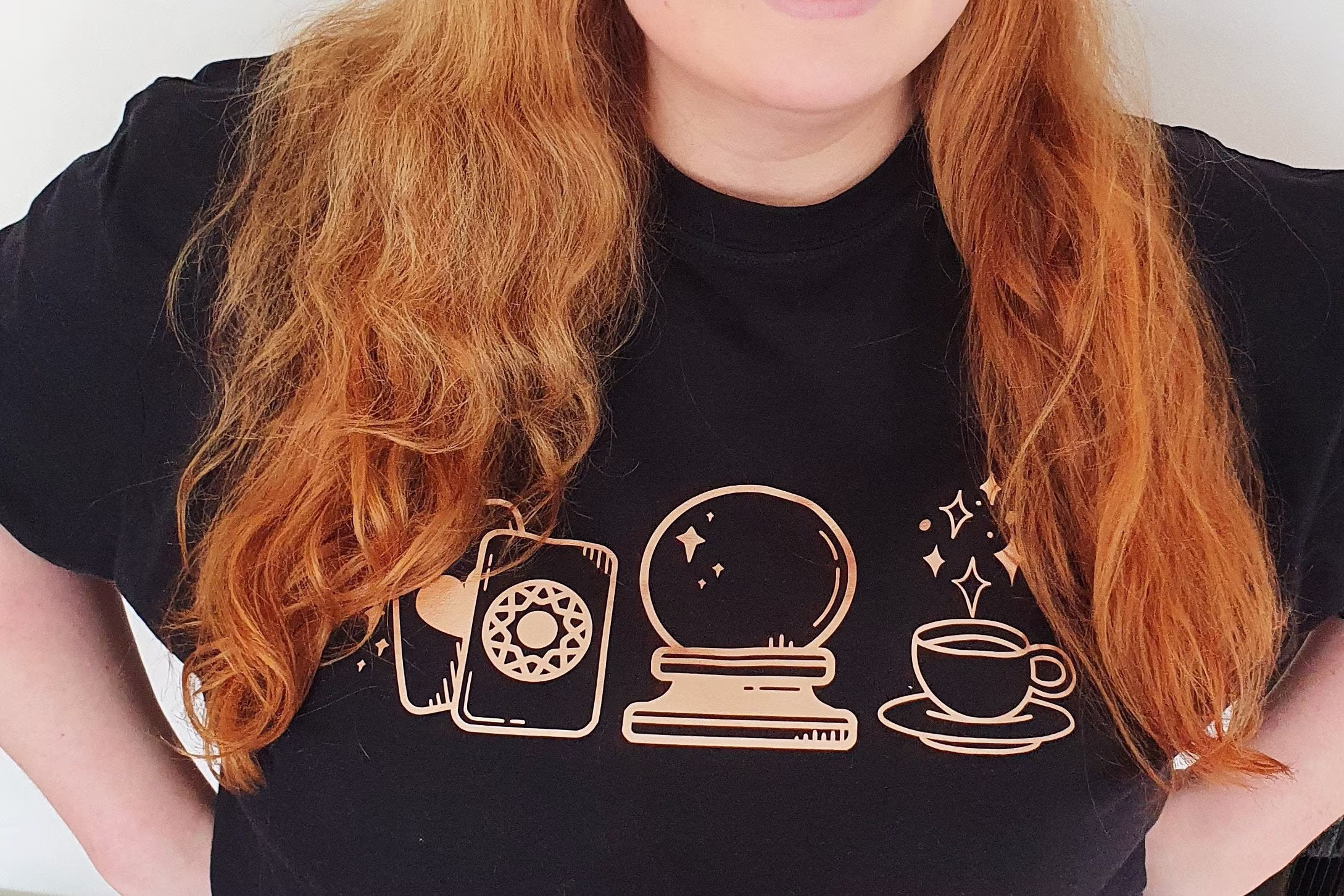 Tarot Cards, Crystal Ball & Tea Leaves Divination Chest Print T-Shirt
