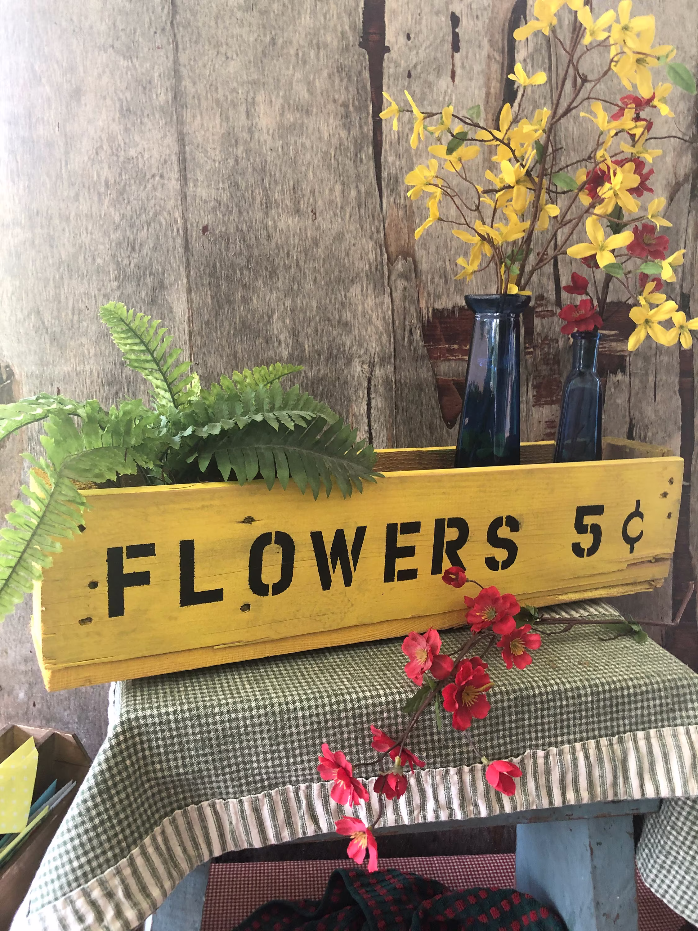 Wood Flower Box Primitive Inspired Handmade Vintage Shabby Farmhouse French Country Planter