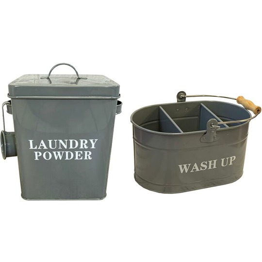 Washing Up Tidy And Laundry Powder Tin In French Grey