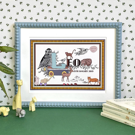 Giclée Fine Art New Baby Print, Powder Blue/Blue/Coral