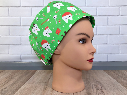 Merry Christmas Teeth On Green Scrub Cap