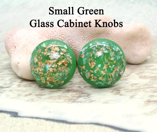 Small Cabinet Knobs/Green Set Of 2, Knobs, Kitchen Glass Drawer Pulls, Beach
