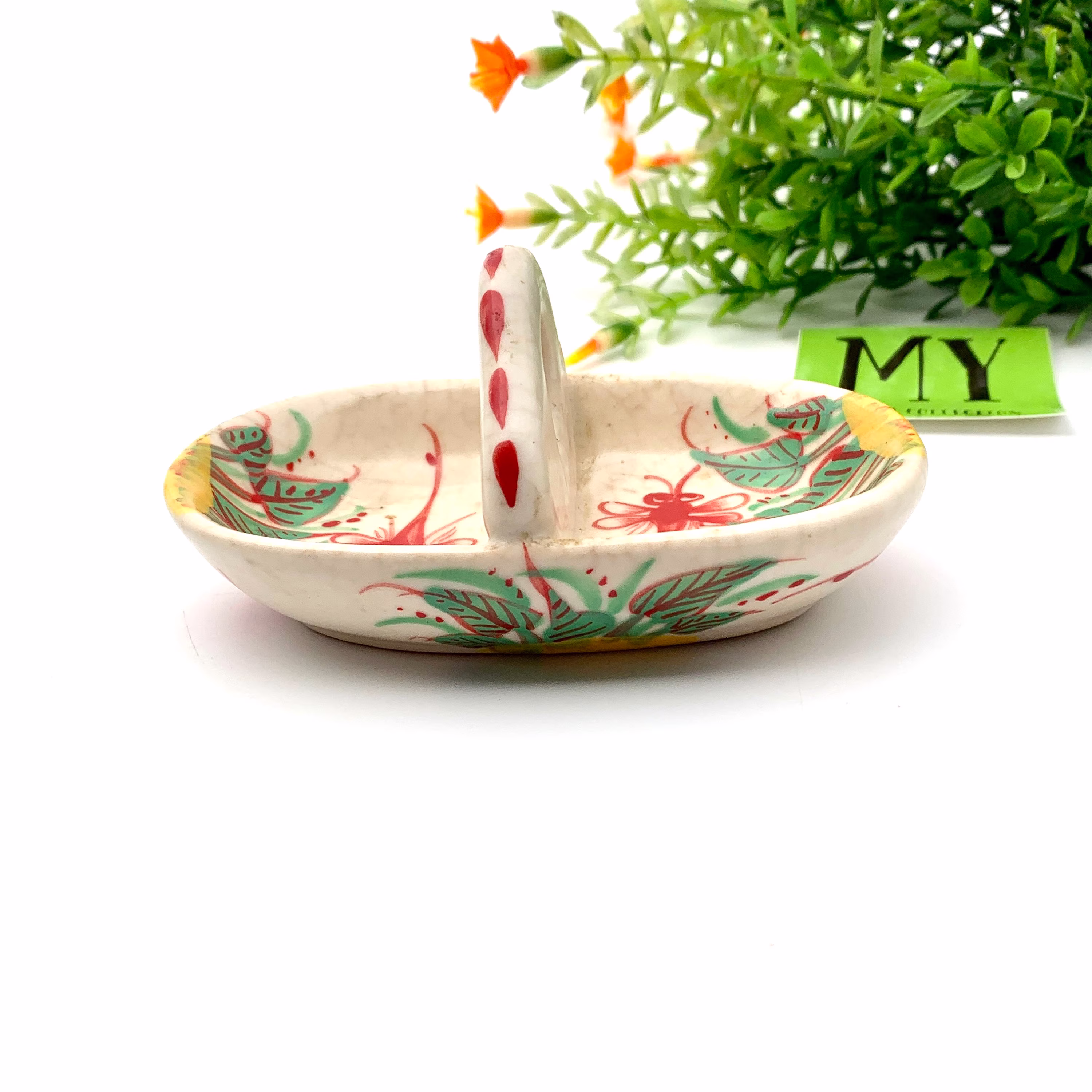 Vintage World Market Stoneware Open Salt & Pepper Server Dipping Bowl With Handle Dragonfly Motif Cruet Set Sauce My40Yearcollection