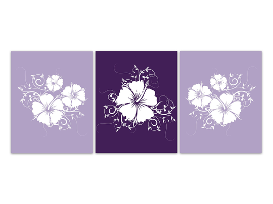 Hibiscus Artwork, Purple Home Decor Canvas Or Prints, Floral Wall Art, Bathroom Decor, Bedroom Art - Home895