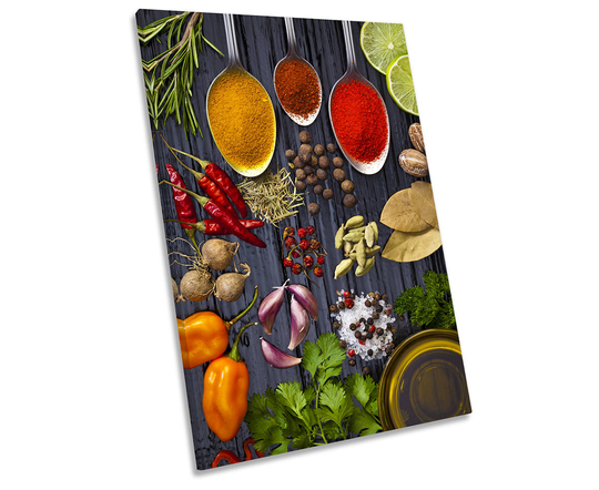Spices Herbs Kitchen Framed Canvas Wall Art Portrait Print
