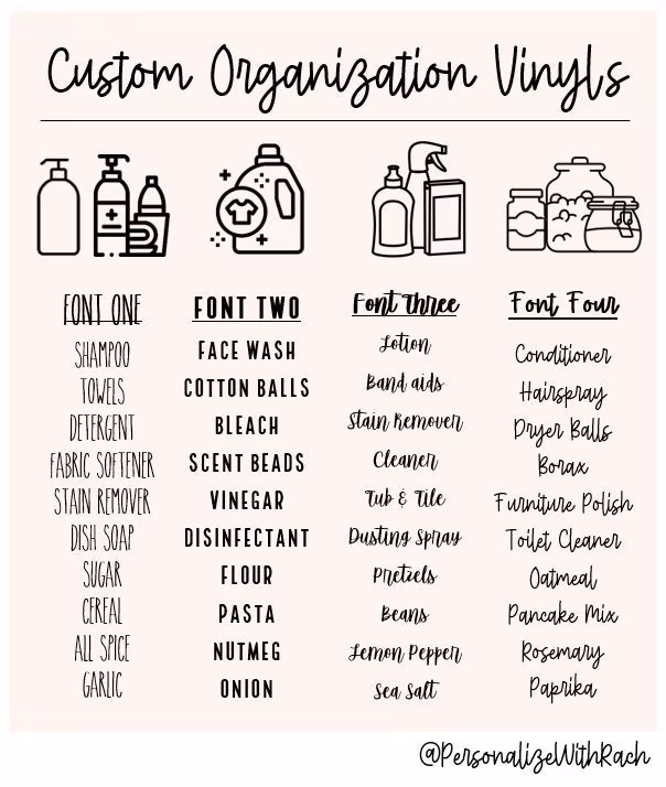 Custom Organization Vinyl | Decal Bathroom, Laundry Room, Cleaning Product, Kitchen Pantry, Spice Jars