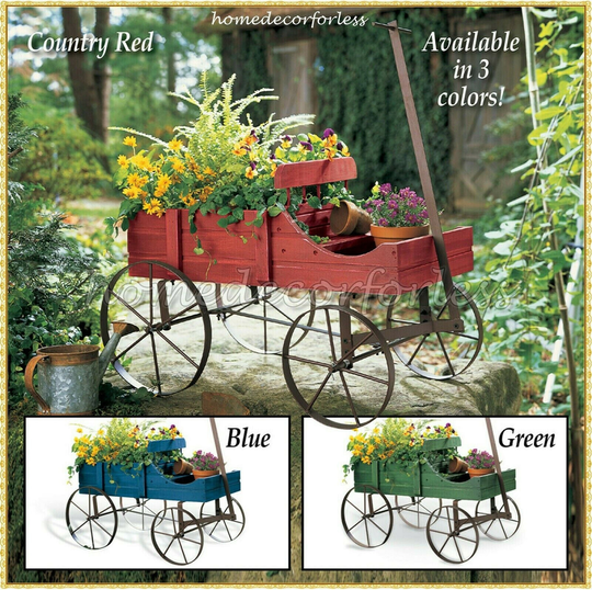 Wooden Garden Flower Planter Wagon Wheel Plant Bed Yard Outdoor Art Decoration | Country