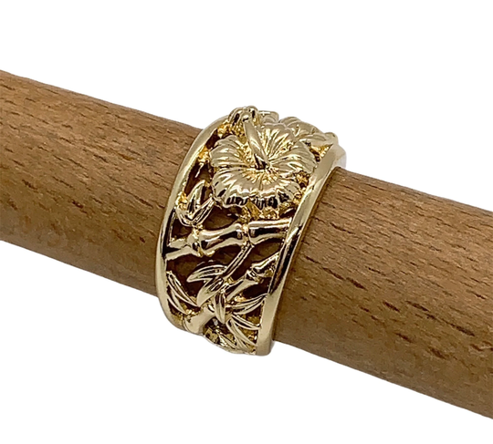 Hamilton Gold Bamboo Hibiscus Flower Ring Hawaiian Island Style Jewelry