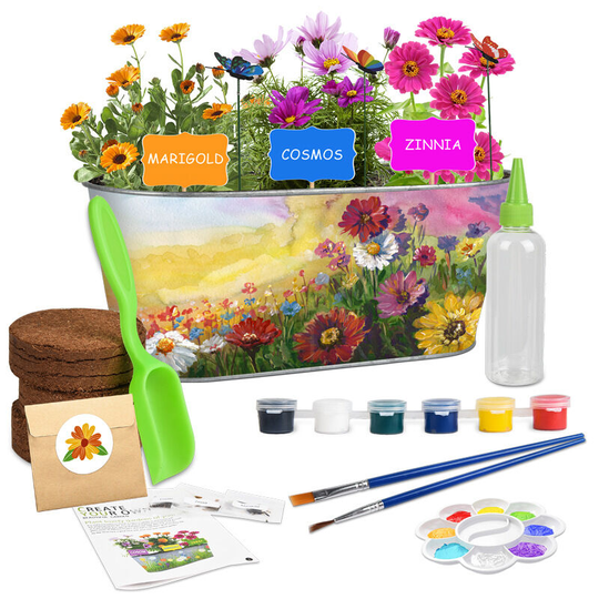 Painting Plant Flower Growing Kit, Preschool Garden Play Toy Gardening 1 pcs Iron Hanging Flower Pots, diy Garden Planter Metal Bucket Planting