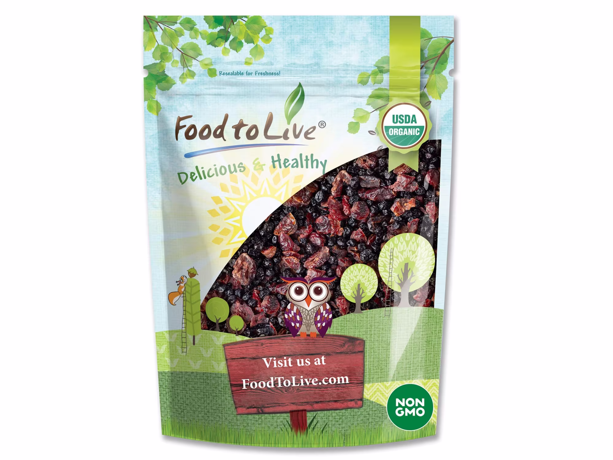 Organic Essential Berries Mix - Dried Blueberries & Cranberries. Kosher. Infused With Sugar. Coated Sunflower Oil
