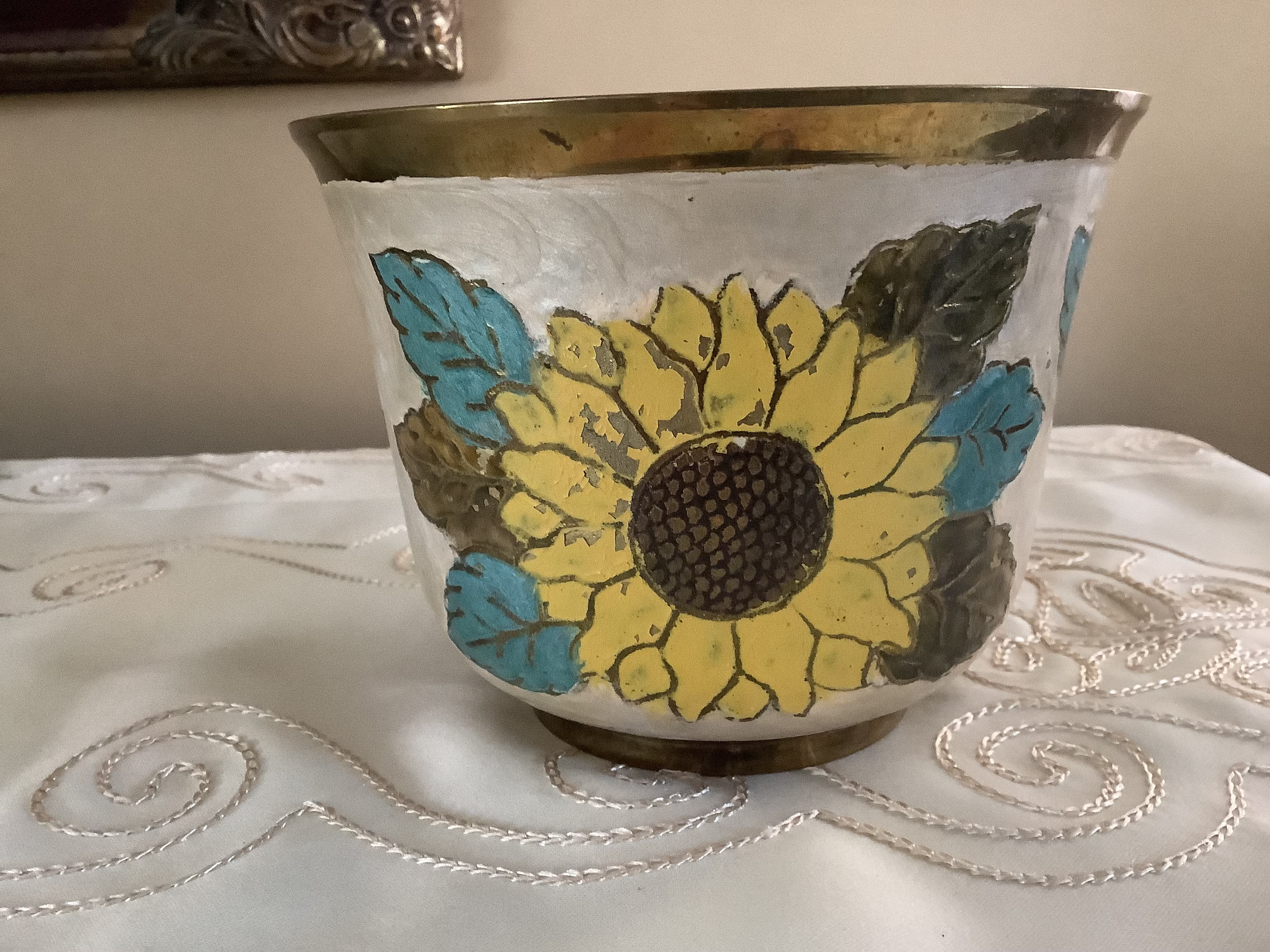 Brass Plant Holder, Brass Flower Planter, Sunflower Planter
