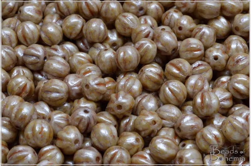 30 Pcs Chalk Herbs&spices Caraway Czech Glass Melon Beads 6 Mm | 12270