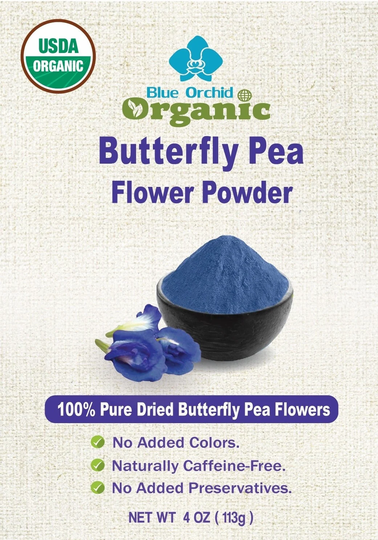 Organic Dried Butterfly Pea Flower Powder Blue Matcha Tea Clitoria Ternatea Natural Food Coloring 4 Oz. | 113G