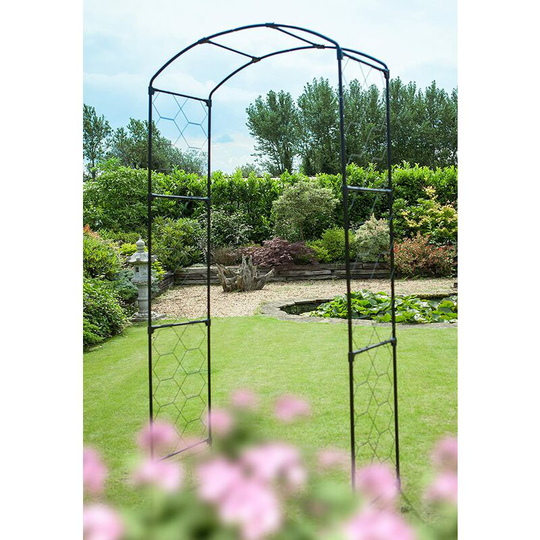 Tom Chambers Heligan Black Powder Coated Steel Garden Flower Arch 2.46 x1.22m