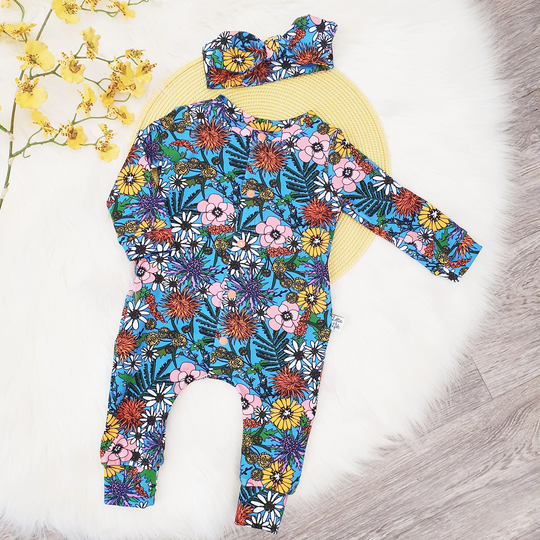 Organic Wild Flowers Baby Romper - Flower Onsie Baby Girl Outfit Newborn Long Toddler Floral