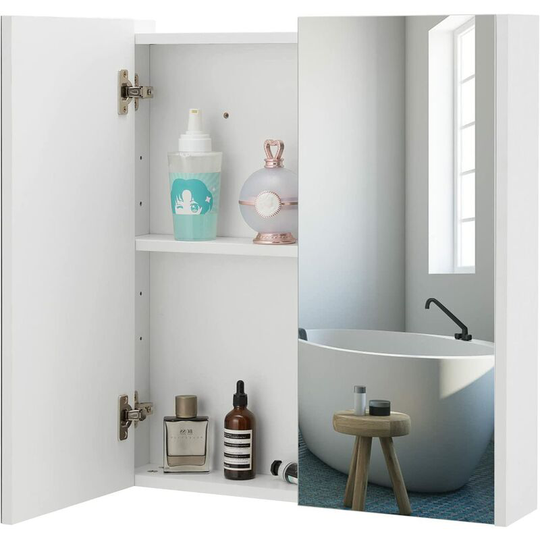 Joorrt - Wall Mount Mirror Cabinet Bathroom Toilet Mirror with Storage Medicine Cabinet Cupboard with Adjustable Shelves 60x65x12cm for Mum, Wife