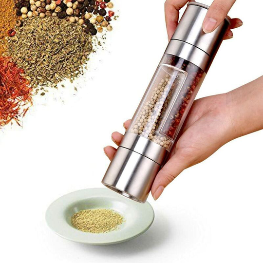 Briday - Pepper Mill, Manual Salt Mill, 2 in 1 Spice Mills, Adjustable Grain Size, Pepper and Salt Shaker, Brushed Steel Salt and Pepper Grinder with