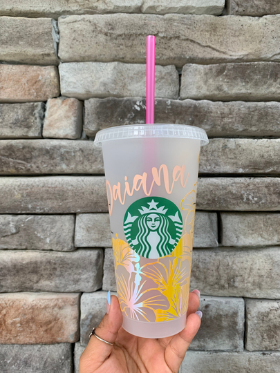 Hibiscus Tropical Flower Starbucks Venti Cold Cup| Hawaiian Inspired Floral Summer Cup|Tropical Cup