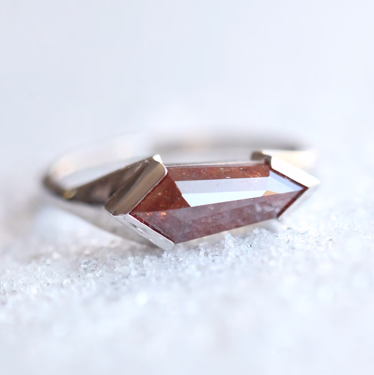 Red Diamond Ring, Unique Salt Pepper Shield Engagement Modern Solitaire Ring