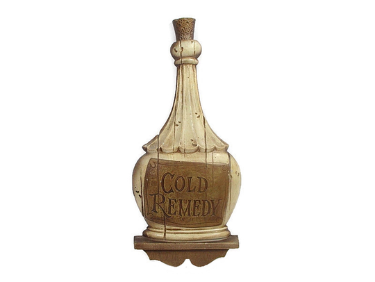 1966 Vintage Cold Remedy Medical Sign Metal Wall Hanging Mid Century Wine Bottle Medicine Plaque Home Office Decor Free Shipping