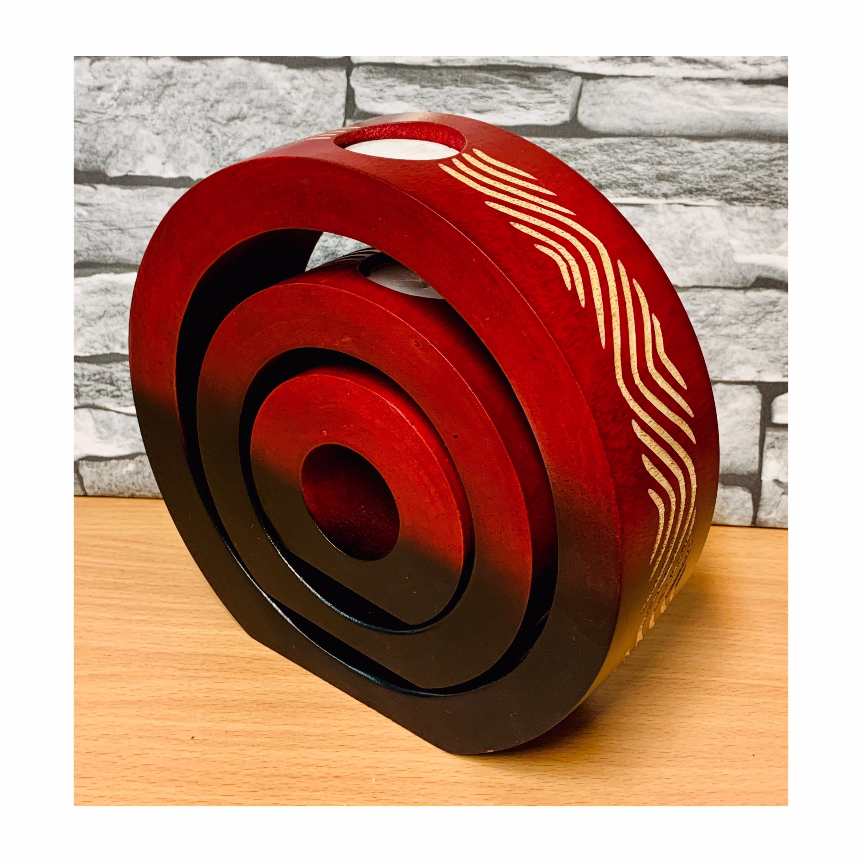 Wooden Tea Light Holders Red & Black - Handmade Decorative Candle Set Of 3