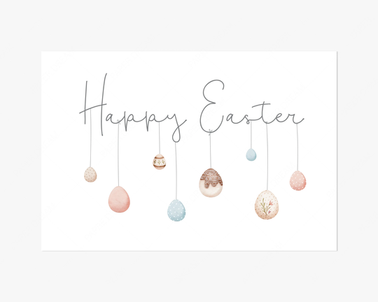 Happy Easter Print, Egg Wall Art, Decor, Living Room Seasonal Eggs