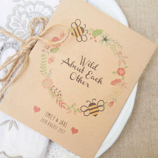 10 'Wild About Each Other' Seed Packet Favours, Brown/White