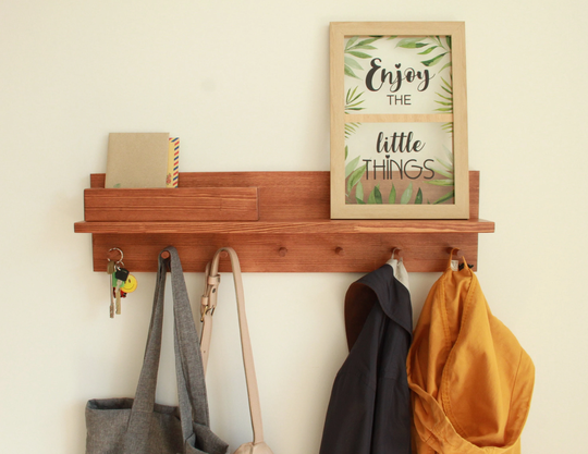 Walnut Coat Rack, Entryway Organization, Key Holder For Wall