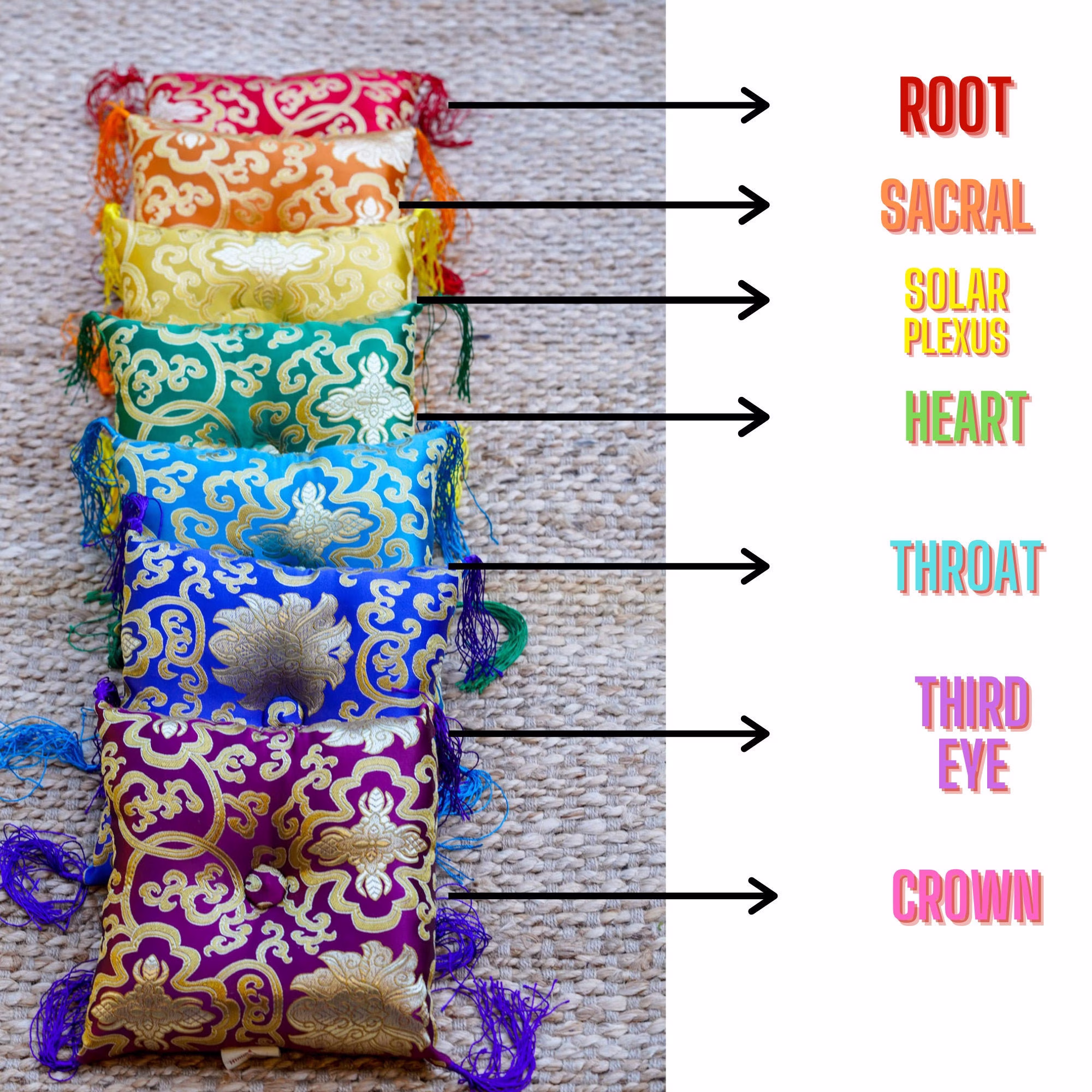 Seasonal Sale -7 Chakra Set Cushion | Vegan Friendly Yoga & Meditation Accessory - Perfect For Singing Bowls
