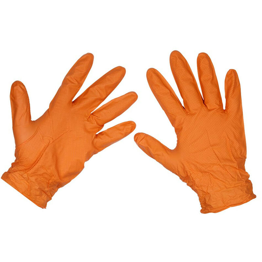 SSP56XL Orange Diamond Grip Extra-Thick Nitrile Powder-Free Gloves X-Large - Pack of 50 - Sealey