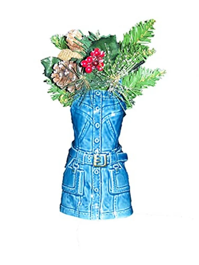 Plant Pot Novelty Ceramic Denim Look Dress Planter Ornament Flower Vase