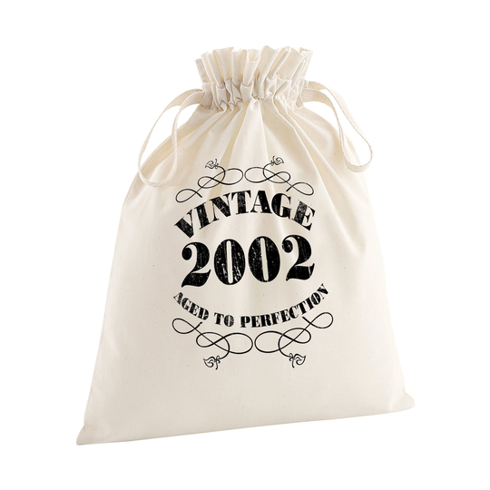 21st Birthday Gift Bags - Large Medium Small Eco Friendly Gifts 100% Organic Cotton Drawstring Presents Bag For Him Her Vintage 2002